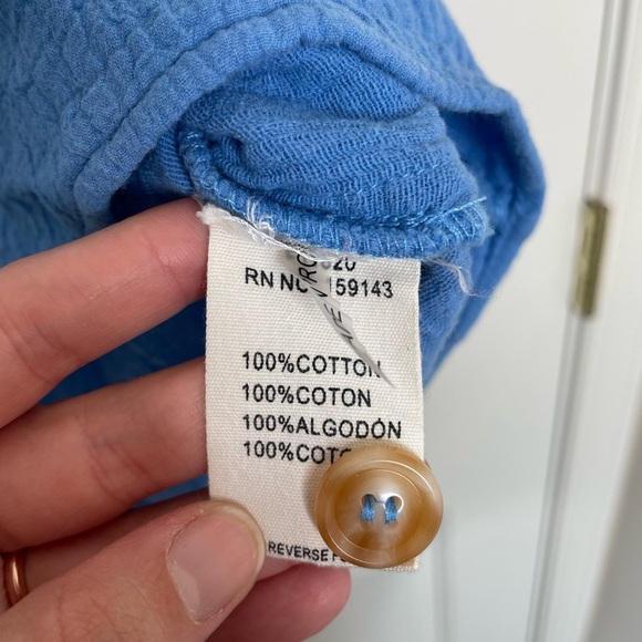 FRNCH PARIS blue crinkle textured button up collard crop top | M - Picture 8 of 11